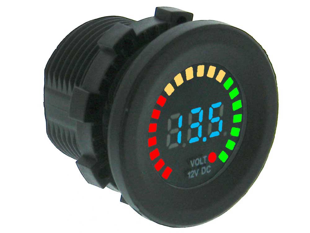 Battery Monitor Voltmeter 12VDC Round with Bargraph