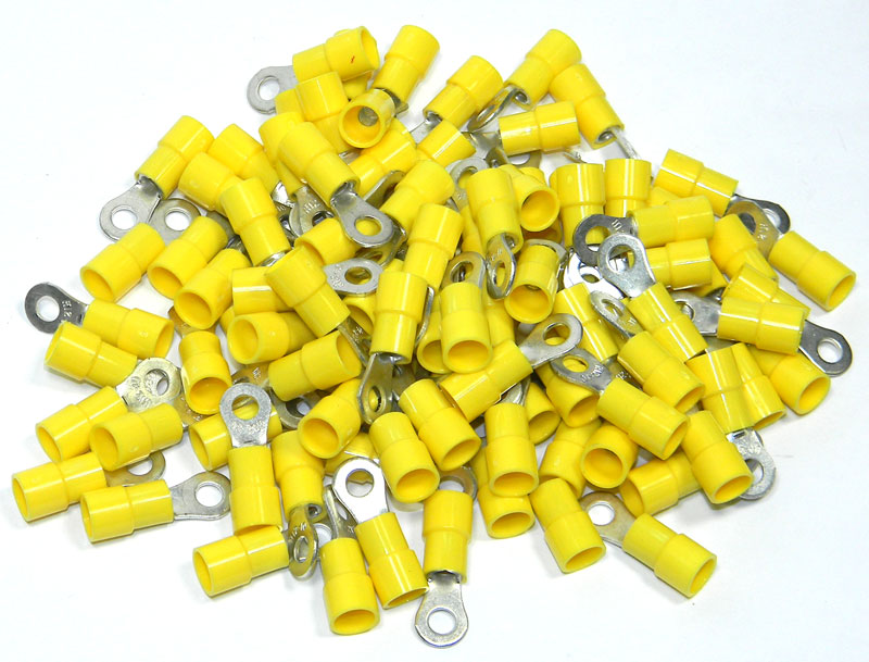 Ring Terminal, Yellow for 1012AWG, 8 Stud, 100Pcs.