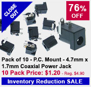 Pack of 10 - P.C. Mount - 4.7mm x 1.7mm Coaxial Power Jack