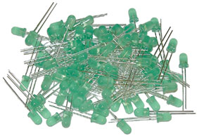 Pack of 100 - 5mm Green LED, Diffused