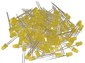 Pack of 100 - 5mm Yellow LED, Diffused