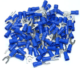 Fork Terminal, Blue for 14-16AWG, #8 Stud, 100Pcs.