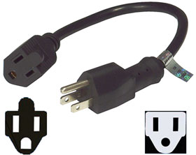 Extension Cord 1ft. NEMA 5P to NEMA 5R 18Awg