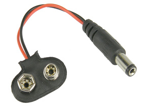 9V Battery Snap to 5.5mm-2.1mm Coaxial Plug Adapter, 7in
