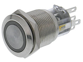SPDT Lighted Pushbutton Switch, Momentary, 12V White LED