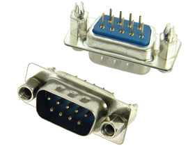 DB-9P Connector, Vert. PC Mount, 9 Pin Male