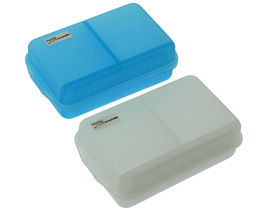 Box, 4 Compartment, Hinged Plastic, Sold in sets 2,  1ea. Blue & White