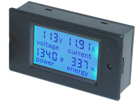 Panel Meter, LCD Snap-in, AC Volts, 20Amps, 4.5KW