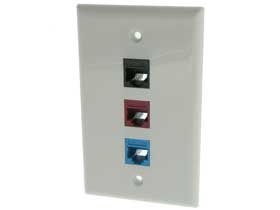 Wallplate with Black, Red & Blue Cat-5e Keystone Jacks