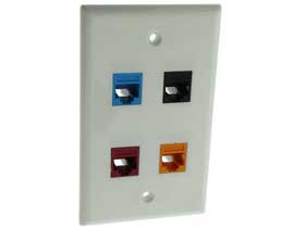 Wallplate with Black, Red, Orange & Blue Cat-5e Jacks