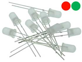 Pack of 10 - Red/Green Bi-Polar 5mm LED Diffused-2 Lead