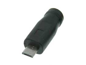 Adapter. 5.5/2.1mm Jack to USB Micro B Plug