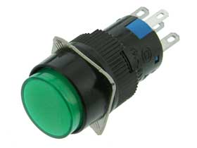 SPDT Momentary Pushbutton Switch, 12V Green