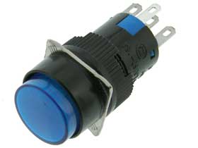 SPDT Alternate Action Pushbutton Switch, 12V Blue
