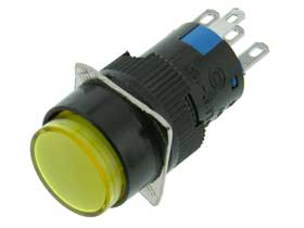 SPDT Alternate Action Pushbutton Switch, 12V Yellow