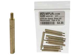 40mm Brass Hex Spacer, M3   M/F  10 Pack