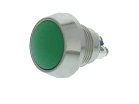 SPST-NO Metal Body 17mm  P/B Switch Green