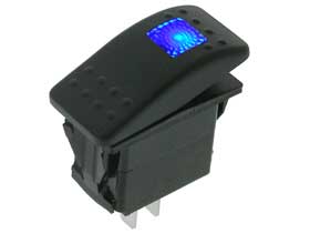 SPST Rocker Switch, 12VDC Lighted Blue