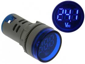 Volt Meter Round DC 6-99.9V Blue LED