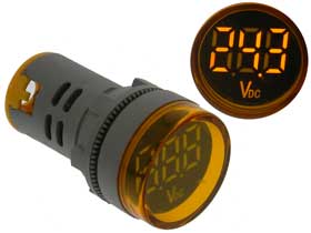 Volt Meter Round DC 6-99.9V  Yellow LED