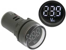 Volt Meter Round DC 6-99.9V White LED