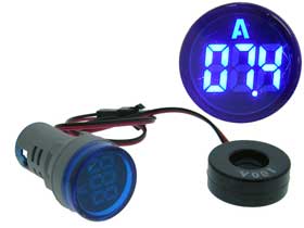Amp Meter Round AC 20-99.9A  Blue LED