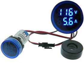 Panel Meter, 500V & 99.9A AC Blue LED