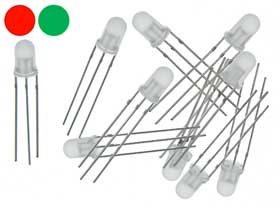 Pack of 10 - Red / Green BI-Color 5mm LED-3 Lead Com.Cathode