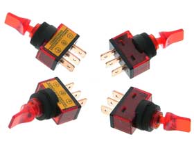 Pack of 4 - Red SPST Lighted 12V Toggle Switch Short Handle
