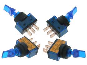 Pack of 4 - Blue SPST Lighted 12V Toggle Switch Short Handle