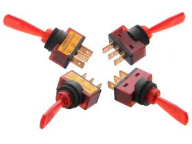 Pack of 4 - Red SPST Lighted 12V Toggle Switch Long Handle