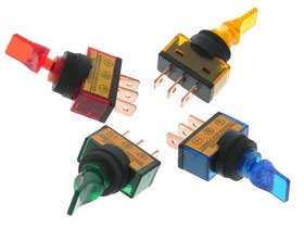 Pack of 4 - SPST Lighted 12V Toggle Switch Short Handle RGBY