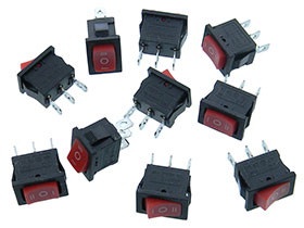 Pack of 10  SPDT (ON/OFF/ON)  Rocker Switch 6A/250VAC RED