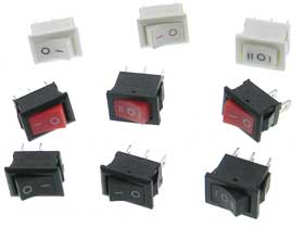 Pack of 9 - Rocker Switch 1ea SPST, SPDT, SPDT Ctr. Off, 3 color