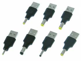 Pack of 7 - USB Type A Male to Coaxial DC Plug Adapters