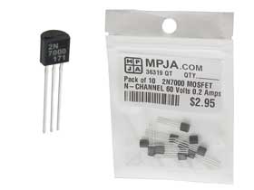 Pack of 10 - 2N7000 MOSFET N-CHANNEL 60 Volts 0.2 Amps TO-92