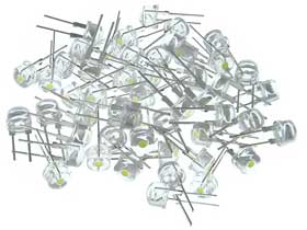 Pack of 50 - White, Super Bright 55 Lumen LED, 8mm