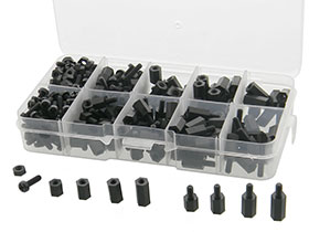 Box of 300 - Black Nylon Standoff Kit - With Nuts & Screws