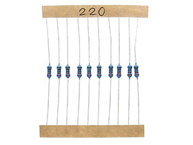 Pack of 10 - 220 Ohm 1/4 Watt 5% Resistor
