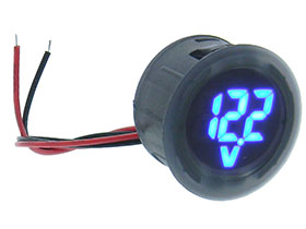 5-99.9VDC Round Panel Voltmeter - 3 Digit Blue LED