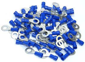 Ring Terminal, Blue for 14-16AWG, 1/4in. Stud, 100Pcs.